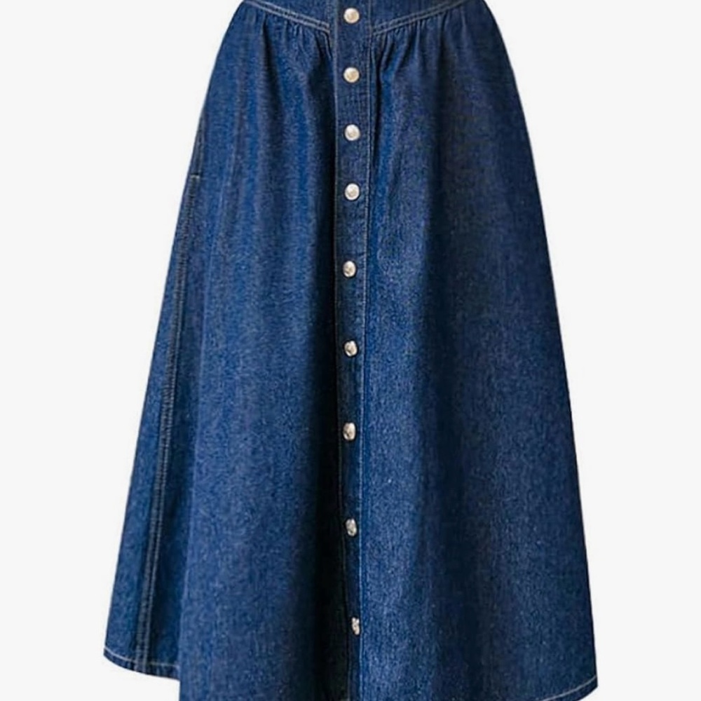 UTCOCO | Women’s Denim Button-Down Maxi Skirt, Blue, Size Large.